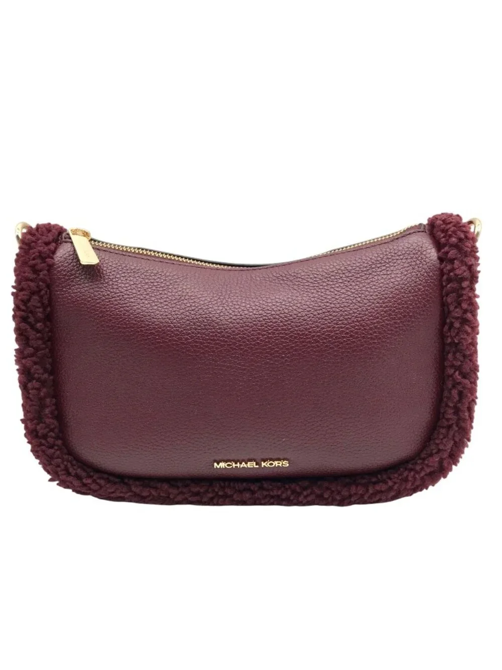 Michael Kors Oxblood Pebbled Leather Carmela Pouchette Crossbody Bag